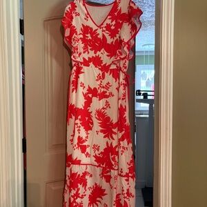 Red and White Floral Maxi Dress